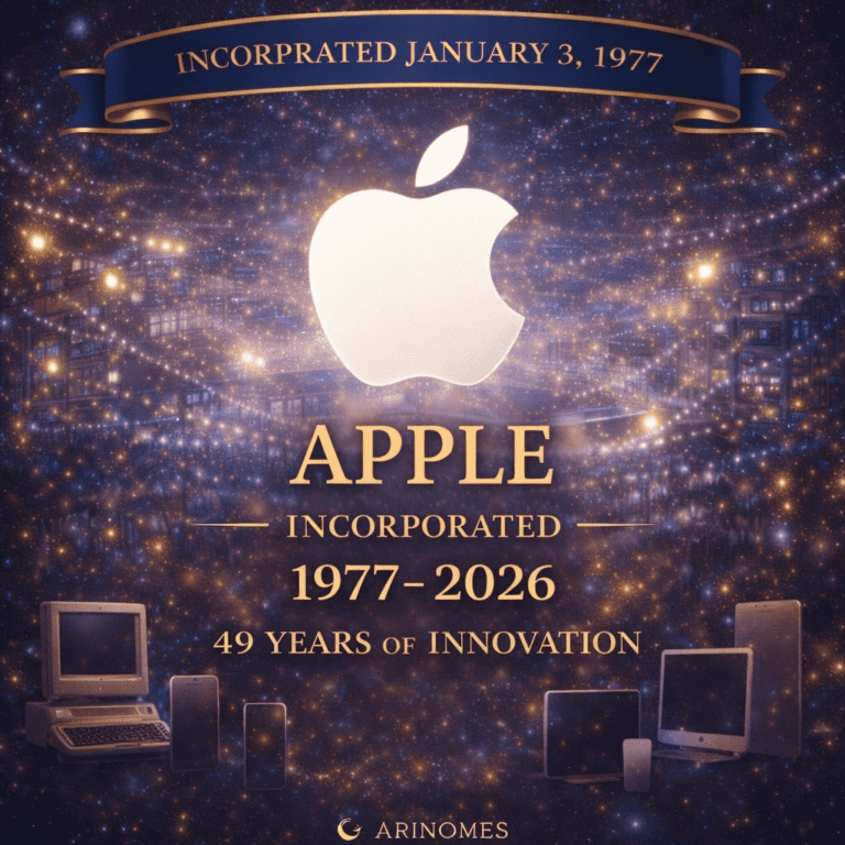 Apple incorporation milestone marking 49 years of innovation since 1977