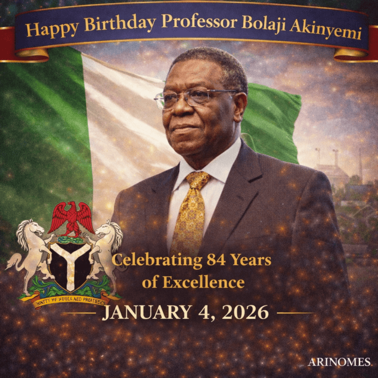 Professor Bolaji Akinyemi at 84, honoring his diplomatic and intellectual legacy in Nigeria, ARINOMES 2026 recognition.