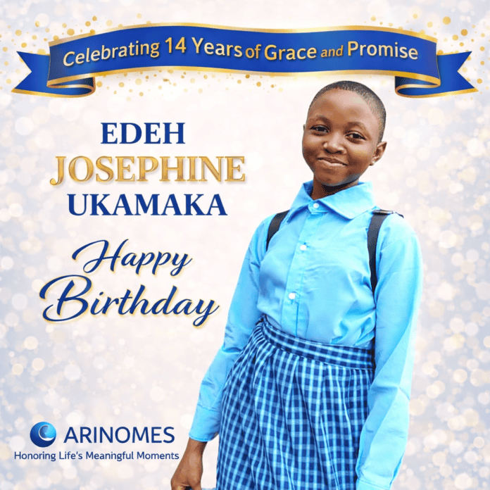 Edeh Josephine Ukamaka celebrating her 14th birthday, born January 1, 2012, from Enugu State